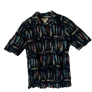 Pre Owned Men’s Joe Marlin Hawaiian Style Shirt Sz Lg Barracuda Casual Festive
